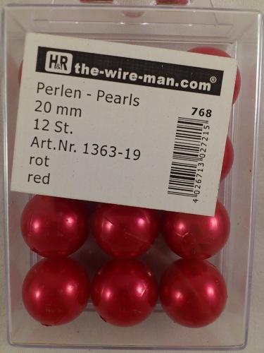 Parels rood 20 mm. 12 st